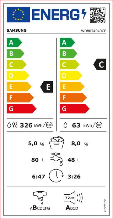 Energy Label Samsung WD80T4049CE/WS WD4000
