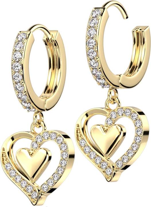 Star Piercing Ohrring zum Klappen vergoldet Kristalle silber Anhänger Herz (Chirurgenstahl 316L, Messing)