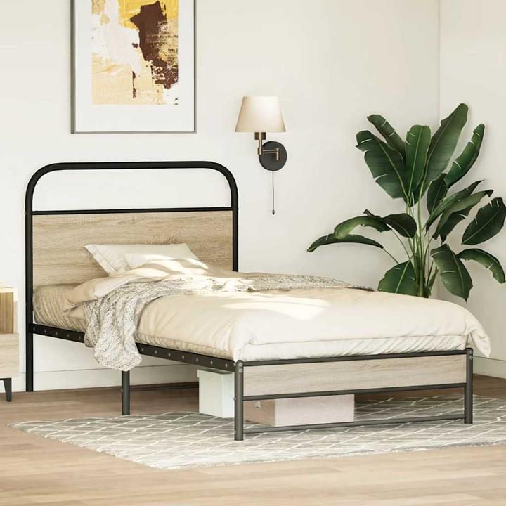 Produktbild VidaXL Bettgestell ohne Matratze 90x200 cm Räuchereiche Holzwerkstoff (90 x 200 cm)