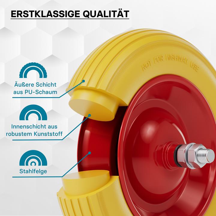 Produktbild Wiltec Schubkarren PU Rad 4.00-8 160kg Polyurethan Vollgummi Reifen pannensicher