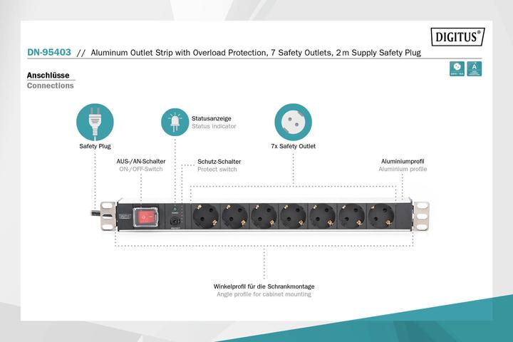 Actual product image Digitus Socket strip (7 x, CEE 7/3, 2 m)