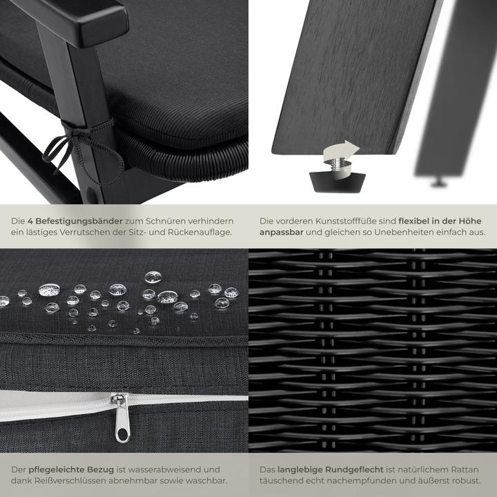 Image du produit tectake Chaise en rotin Treviso, structure en bois et rembourrage