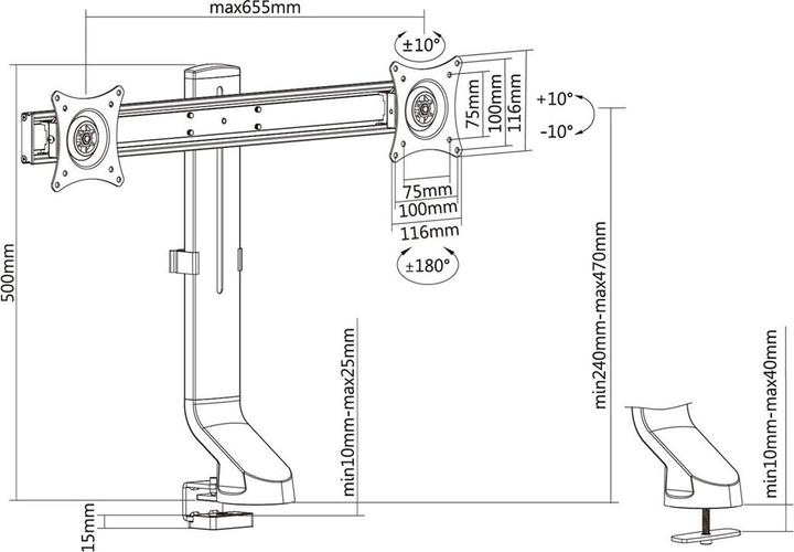 Productafbeelding Maclean MC-854 - VESA schermbevestiging voor 2 schermen, 17-27", zwart, 14 kg (Tabel, 27")