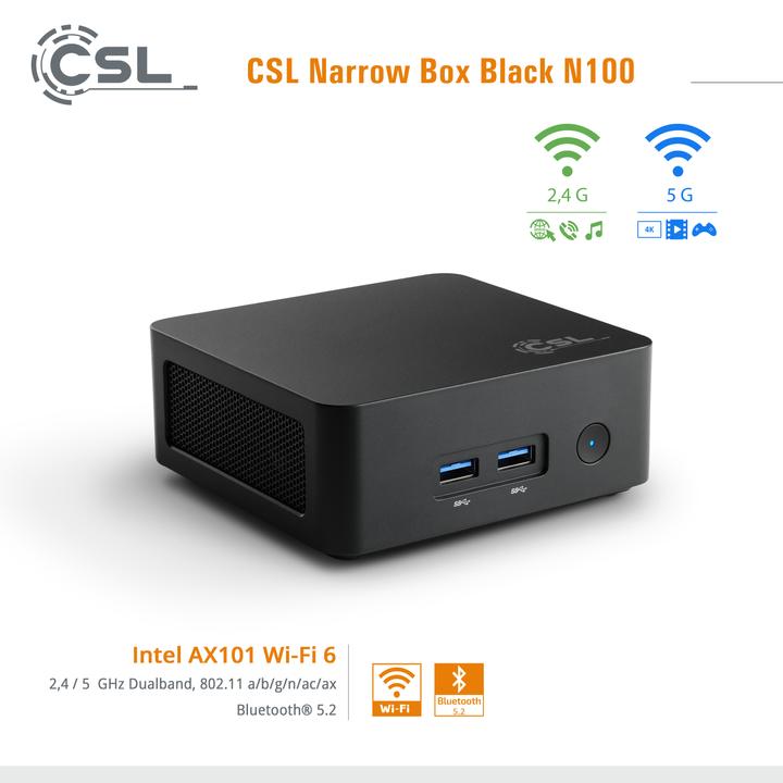 Actual product image CSL Mini-PC Narrow Box Black / 16GB / 1000 GB M.2 SSD / Win 11 Home (Intel N100, 16 GB, 1000 GB, Intel UHD Graphics)