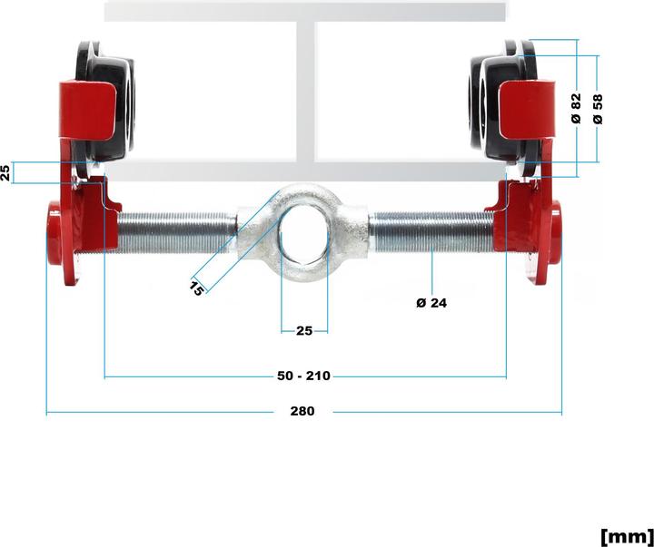 Actual product image Wiltec Crane Trolley 1000kg 55-210mm adjustable Flange Width Hand-Geared Trolley