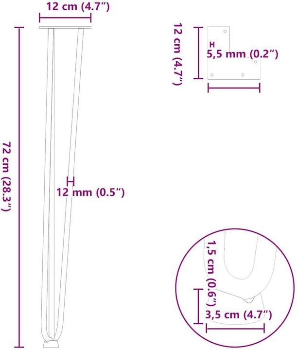 Produktbild VidaXL Haarnadelbeine 4 Stk. Schwarz 72 cm Massivstahl Hairpin Tischbein