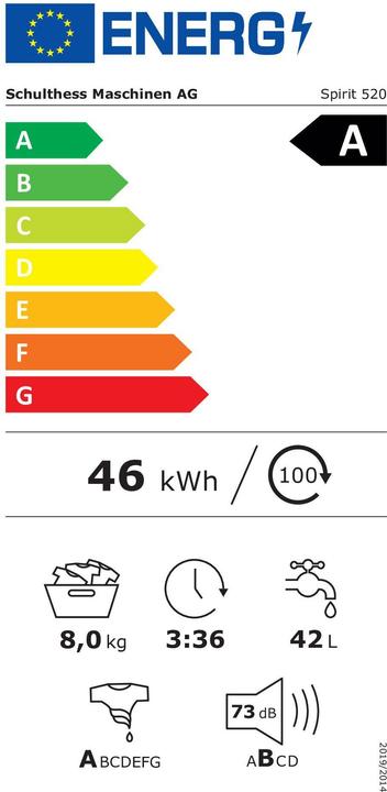 Etichetta energetica Schulthess Spirit 520 (8 kg, Modificabile, Spina CH)