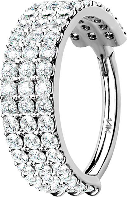 Star Piercing Micro Segmentring klappbar 14k weissgold drei linien mit Kristallen (ohne Messing, 14k Gold)