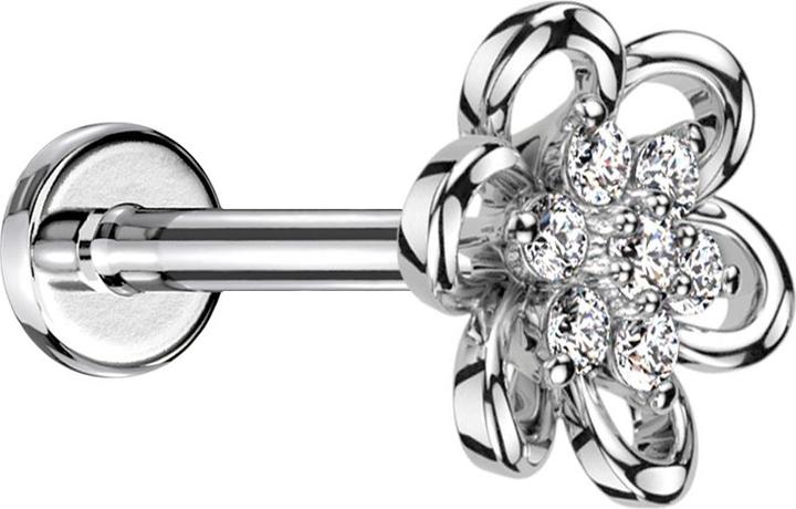 Produktbild Star Piercing Micro Labret Innengewinde silber hohle Blume Kristalle silber (ohne Messing, Chirurgenstahl 316L)