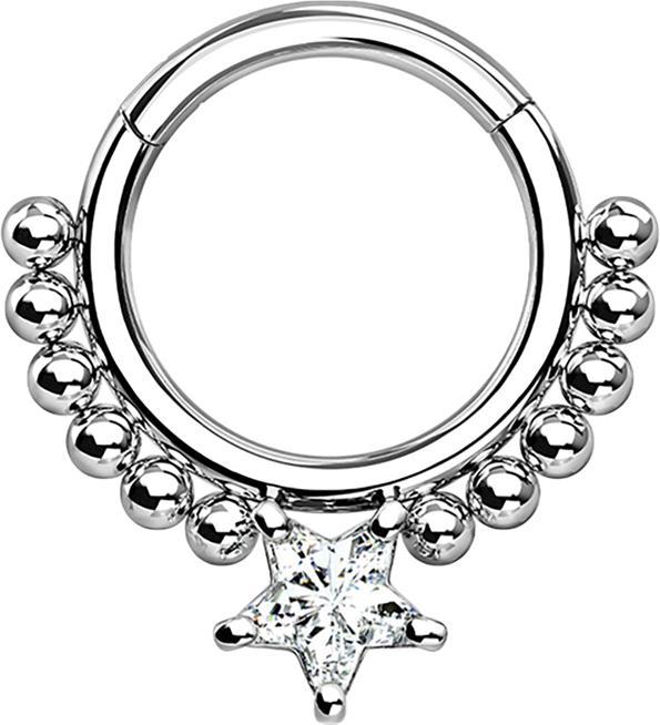 Produktbild Star Piercing Micro Segmentring klappbar silber Kugeln und Sternkistall silber (Chirurgenstahl 316L, ohne Messing)