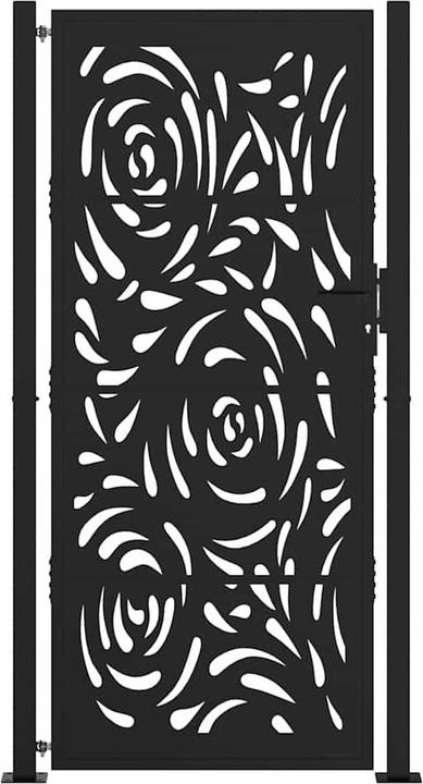 Actual product image VidaXL Garden gate black 105x205 cm steel flame design fence gate outdoor gate