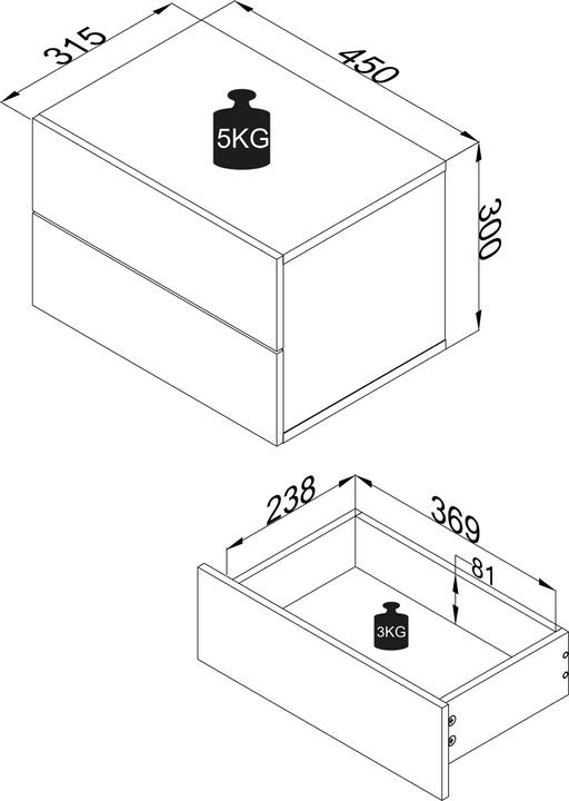 Immagine prodotto VCM Comodino con cassetto a muro in legno Comodino con cassetto a muro Consolle da letto Usal L 45 cm (45 x 32 cm)