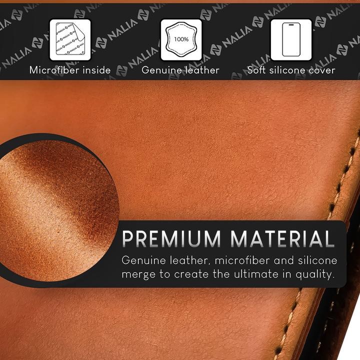 Produktbild Nalia Echt Leder Flip Case Hülle mit Magnetverschluss (Apple iPhone 15 Plus)