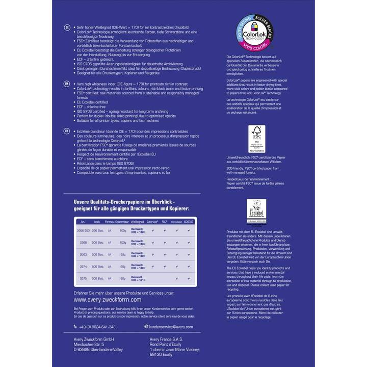 Image du produit Avery Papier jet d'encre (100 g/m², 500 x, A4)