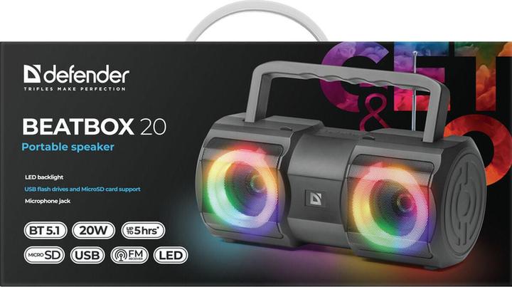Actual product image Defender SPEAKER BEATBOX 20 BLUETOOTH 20W LIGHT/BT/MIC/FM/USB/TF (5 h, Battery operated)