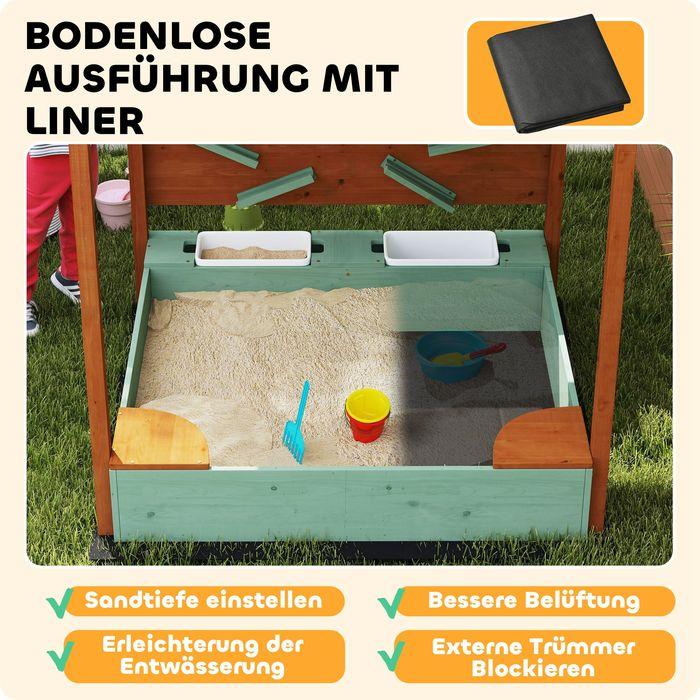 Produktbild Swisshandel24 Sandkasten mit Dach, 116 x 112,5 cm Sandkiste aus Holz für 3-6 Jahre Kinder Grün