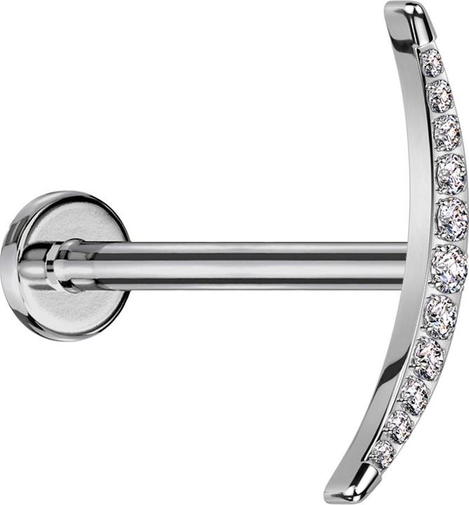 Star Piercing Micro Labret Innengewinde silber Mondsichel silber mit Kristallen silber (Titan G23, ohne Messing)