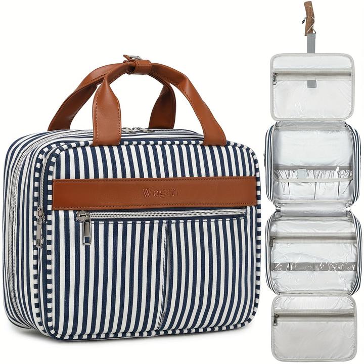 Only-Bags.Store Mehrschichtige Kosmetiktasche aus Segeltuch, geeignet für die Reise, gestreiftes Muster