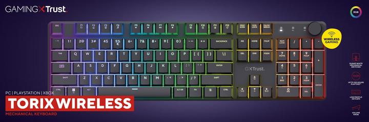 Actual product image Trust GXT868 TORIX Wirless Mechanical Keyboard (US, Wireless, Cable)