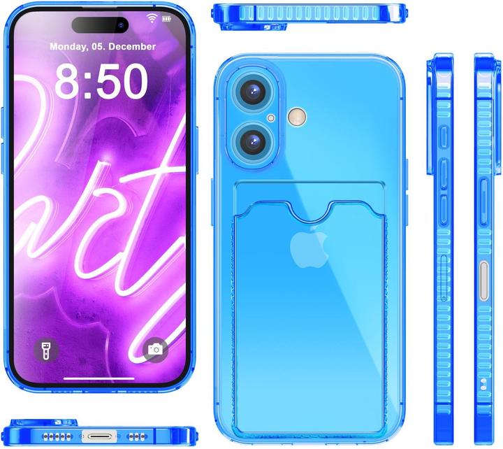 Produktbild Nalia Klar Transparente Neon Silikon Hülle Kartenhalter (Apple iPhone 16)