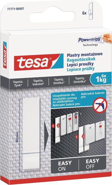Image du produit tesa Powerstrips pour papier peint & plâtre, 1kg de maintien, 6x bandes adhésives double face