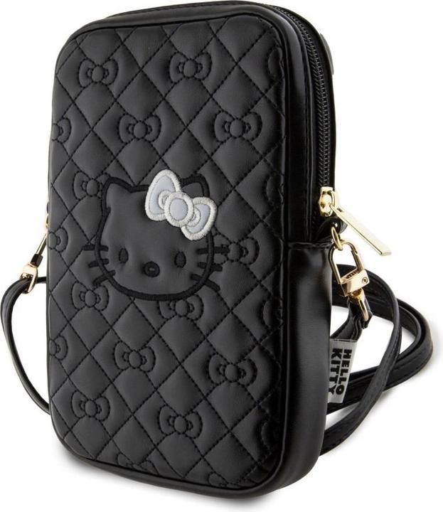Hello Kitty Custodia a tracolla in pelle PU Qulited - nero (Apple iPhone 16)