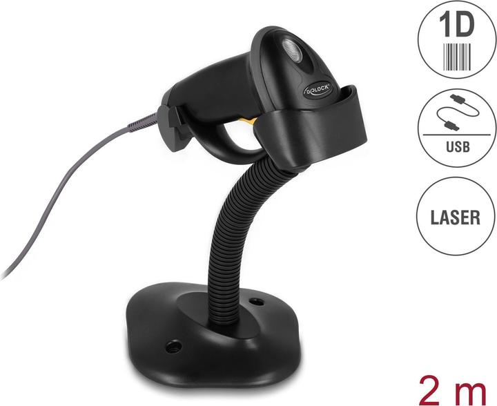 Produktbild Delock USB Barcode Scanner 1D mit Anschlusskabel und Halterung (1D-Barcodes)