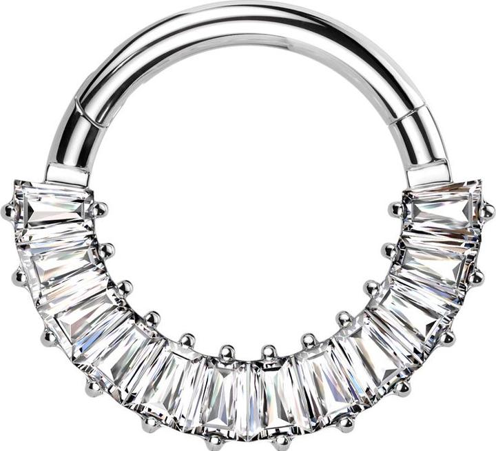 Produktbild Star Piercing Micro Segmentring klappbar silber Baquette Kristalle silber (ohne Messing, Titan G23)