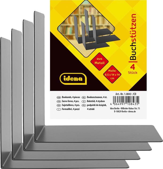 Productafbeelding Idena Boekensteunen metaal 14x14x8.5cm zwart 4st