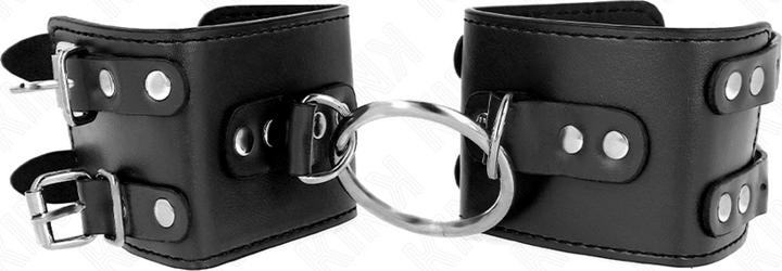 Actual product image Kink Fixed Wrist Cuffs With Ring And Rivets Adjustable Black 17-22 cm X 6,5 cm