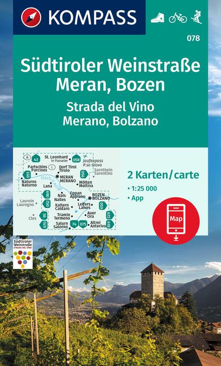 Produktbild Wanderkarten-Set 078 Südtiroler Weinstrasse, Meran, Bozen / Strada del Vino, Merano, Bolzano