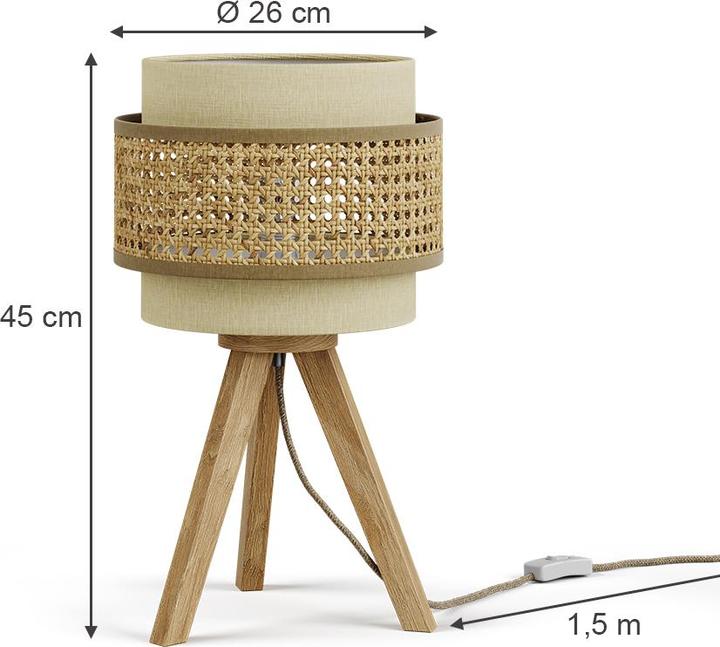 Produktbild Vicco Tischlampe Morten, Rattan/Creme, 26 x 45 cm mit Standfuss (E27)