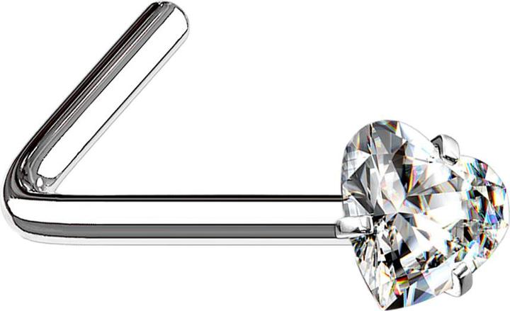 Actual product image Star Piercing Nasenstecker gewinkelt silber Kristallherz silber gefasst (without brass, Surgical steel 316L)
