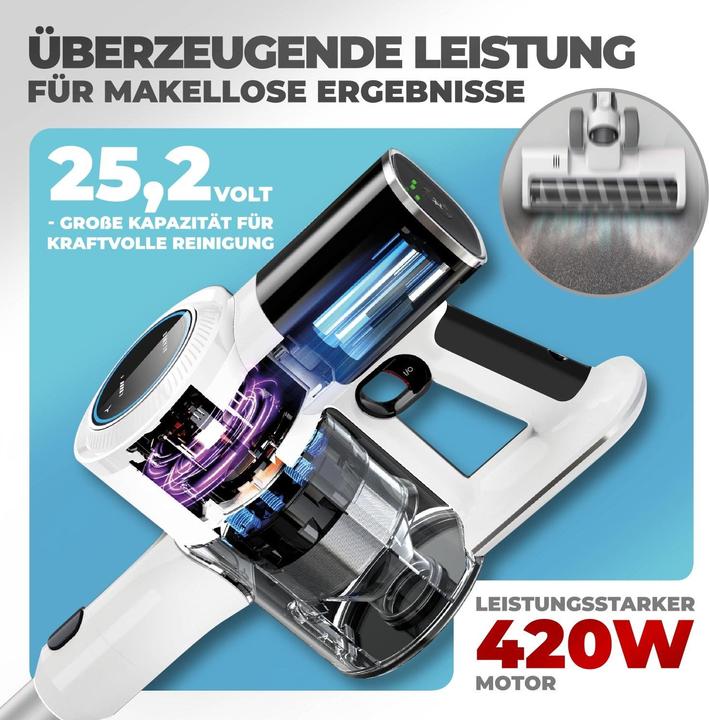 Produktbild KLAMER Akkustaubsauger, 420 Watt, 2 Akkus und mit verschiedenen Aufsätzen