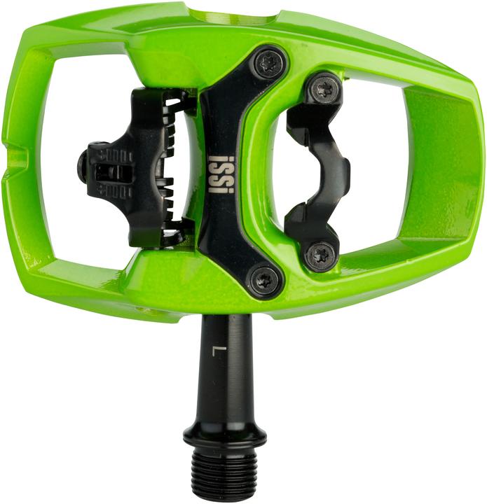 Actual product image iSSi Flip II SPD hybrid pedal for MTB/Trekking/City (Bearing/Bushing). Lime Green.