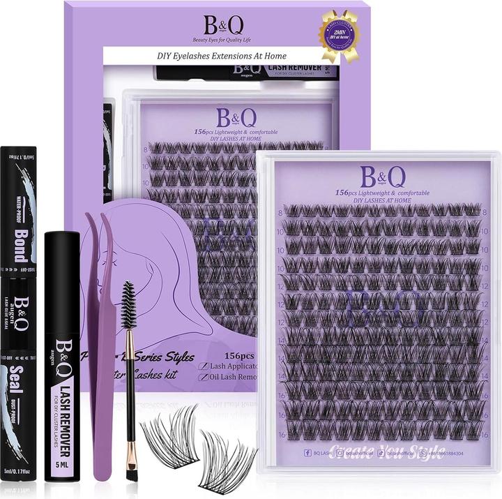 Produktbild B&Q Lash Extension Set mit Kleber und Applikatoren (Künstliche Wimpern, Wimpernkleber, Wimpern Applikator)