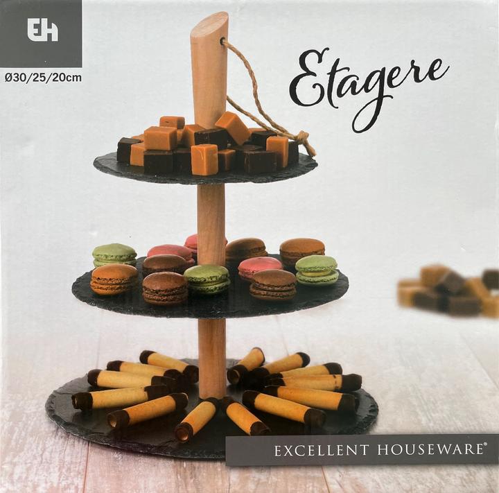 Actual product image Mojawo Round slate etagere serving shelf 3-tier Ø30/25/20/H36cm