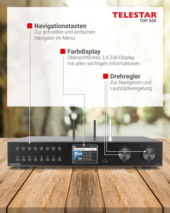 Produktbild Telestar TOP 500 sw HiFi-Tuner 43cm,Internet/DAB+/UKW,Streaming,BT,HM (Radio Tuner)