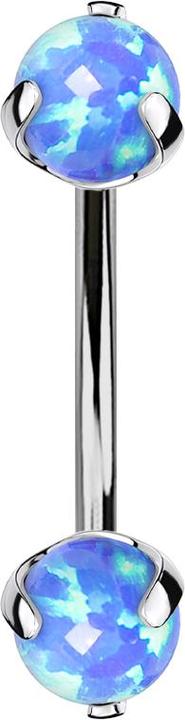 Star Piercing Micro Banane silber Innengewinde mit zwei Kugeln Opal blau gefasst (Titan G23, ohne Messing)