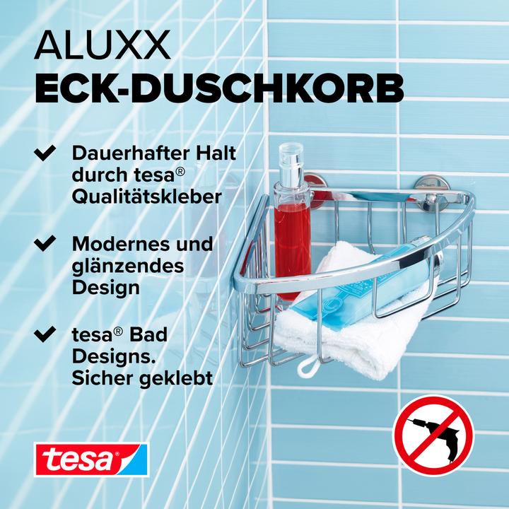 Produktbild tesa ALUXX Duschablage inkl. Klebelösung ohne Bohren (9 x 21.5 x 22 cm)