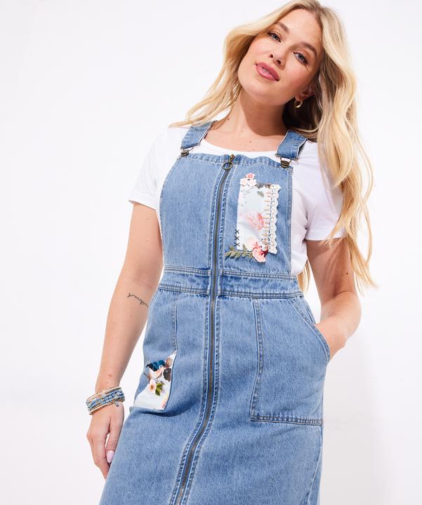 Actual product image Joe Browns Floral Zip-Front Denim Pinafore (42)