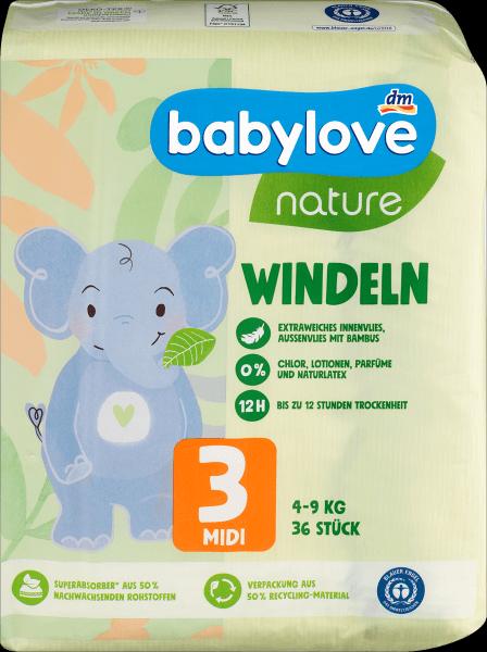 Produktbild dm babylove nature Windeln (Gr. 3, Tragepack, 36 Stück)