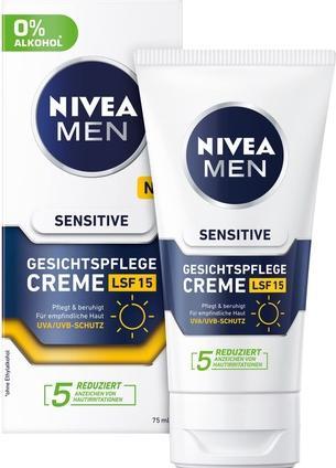 NIVEA Protective skin cream SPF 15 Men Sensitive (Face Cream) 75 ml (Sun cream face, SPF 15, 75 ml)