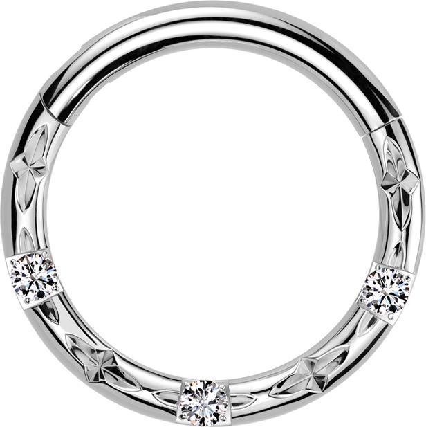 Star Piercing Micro Segmentring klappbar silber Facettenschliff drei Kristalle silber (Titan G23)
