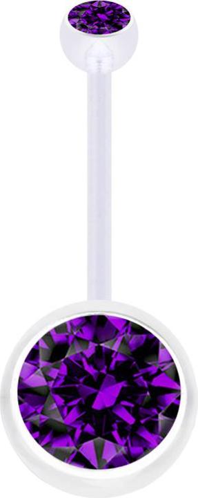 Produktbild Star Piercing Banane Schwangerschaft transparent mit zwei Kugeln Kristall gross violett (Bioflex, ohne Messing)