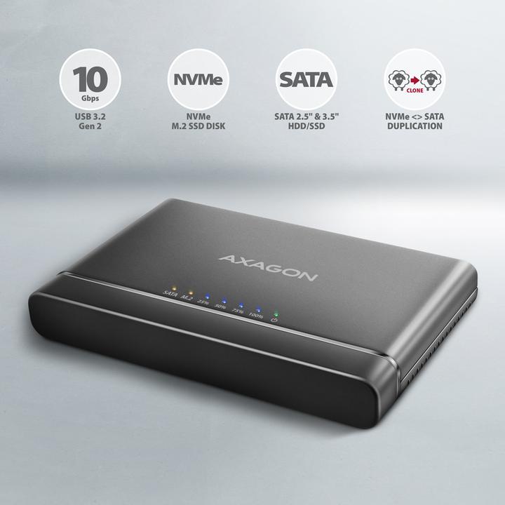 Produktbild Axagon ADSA-CC USB-C - NVMe M.2 SSD & SATA 2.5"/3.5" SSD/HDD CLONE MASTER (M.2 2242, M.2 2260)