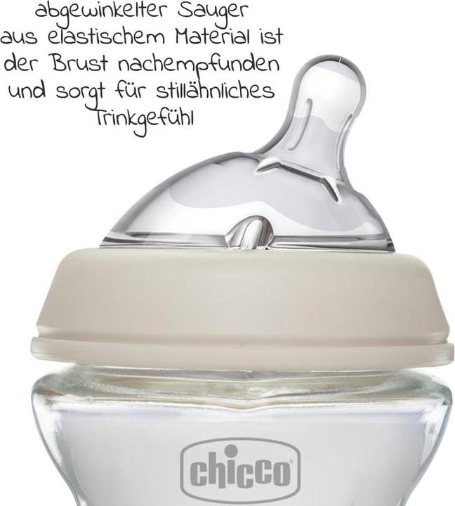 Actual product image Chicco Baby Bottle NATURAL FEELING Glass Teat Silicone Slow Flow UNI 0m+ (150 ml)