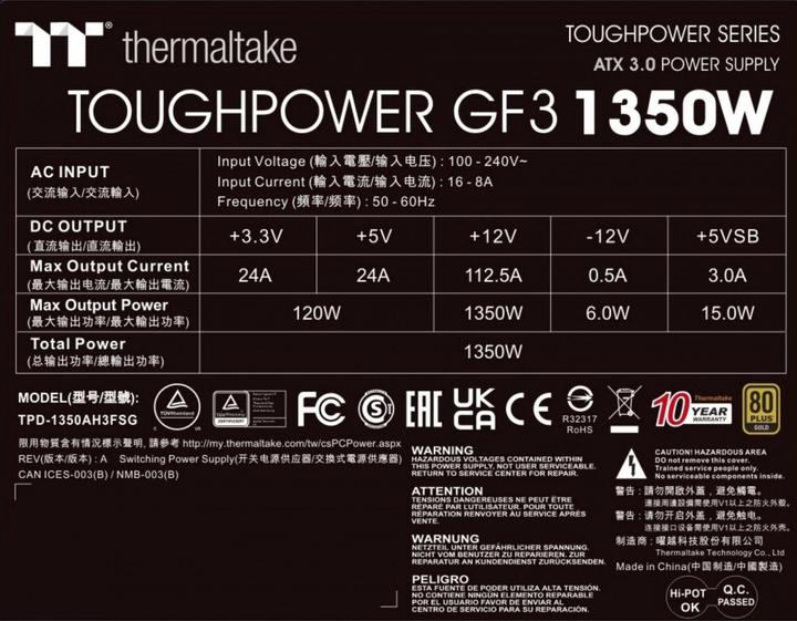 Nährwerte und Zutaten Thermaltake Toughpower GF3 (1350 W)