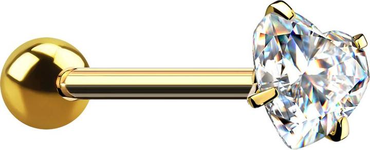 Image du produit Star Piercing Barbell vergoldet mit Kugel und Kristallherz silber gefasst (Acier chirurgical 316L, sans laiton)