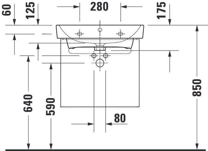 Produktbild Duravit Möbelwaschtisch No 1 mit Überlauf, 1 Hahnloch, weiss 600x460mm (460 mm, 600 mm)